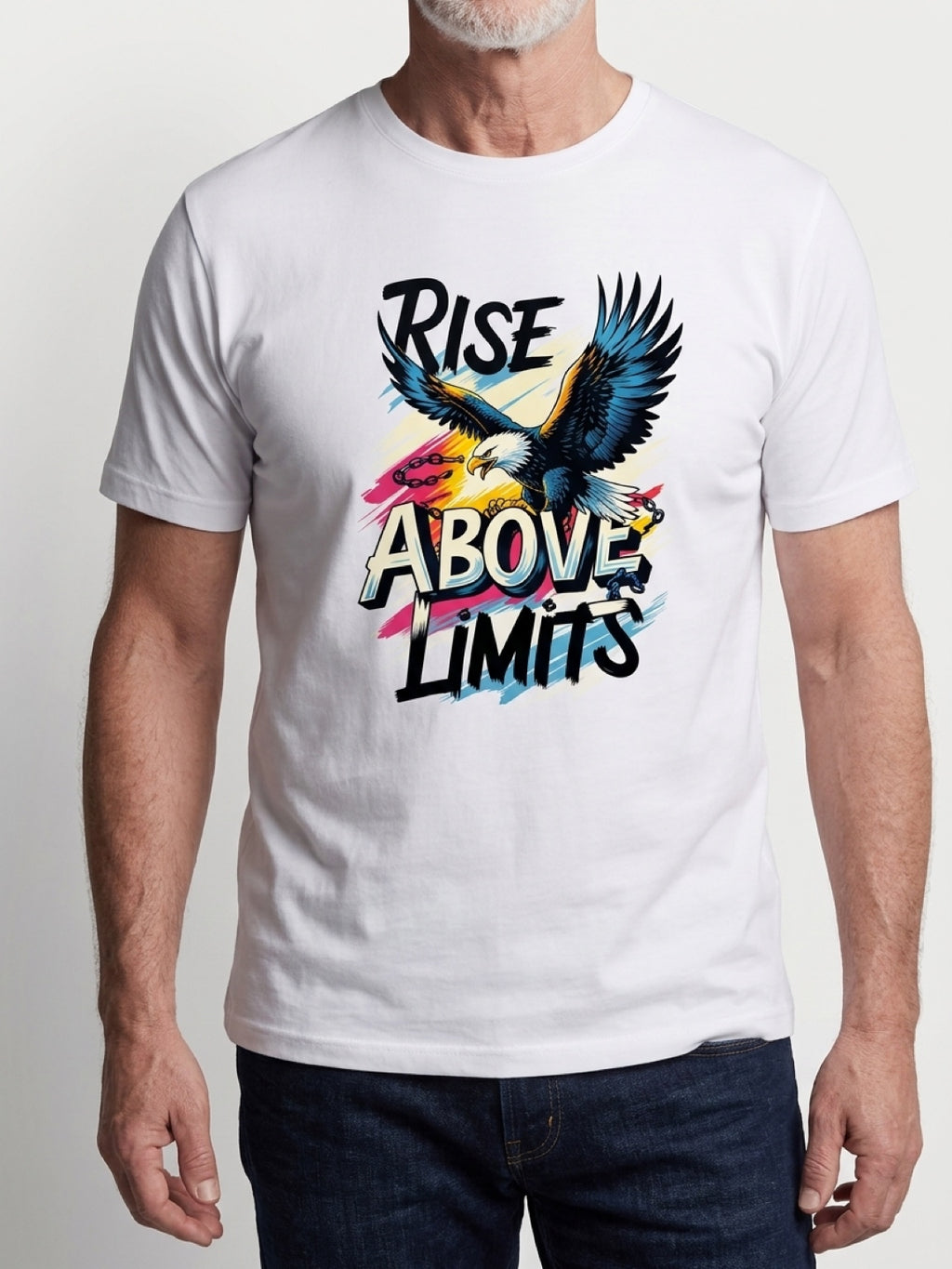 Custom Printed White T-Shirt Large | Unisex Cotton Tee |Rise Above Limits | AA7 Studio