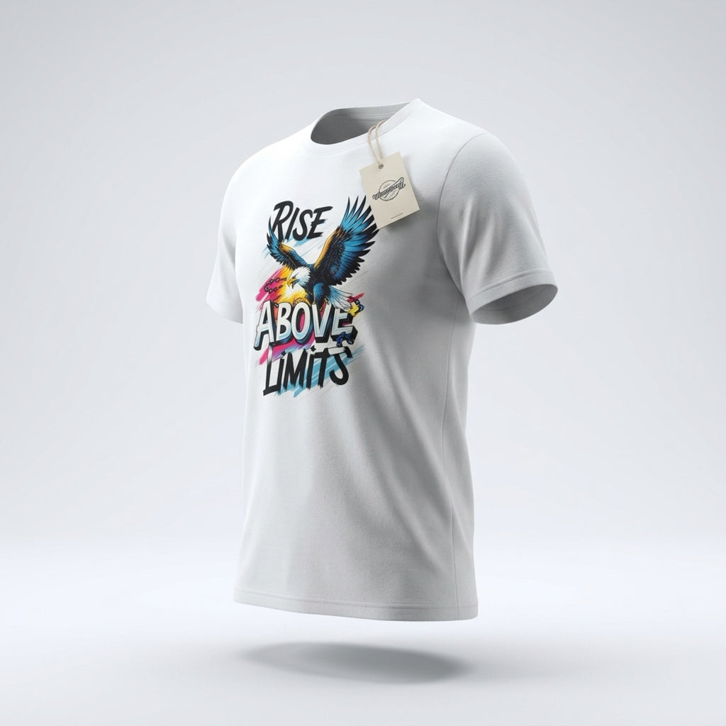 Custom Printed White T-Shirt Large | Unisex Cotton Tee |Rise Above Limits | AA7 Studio