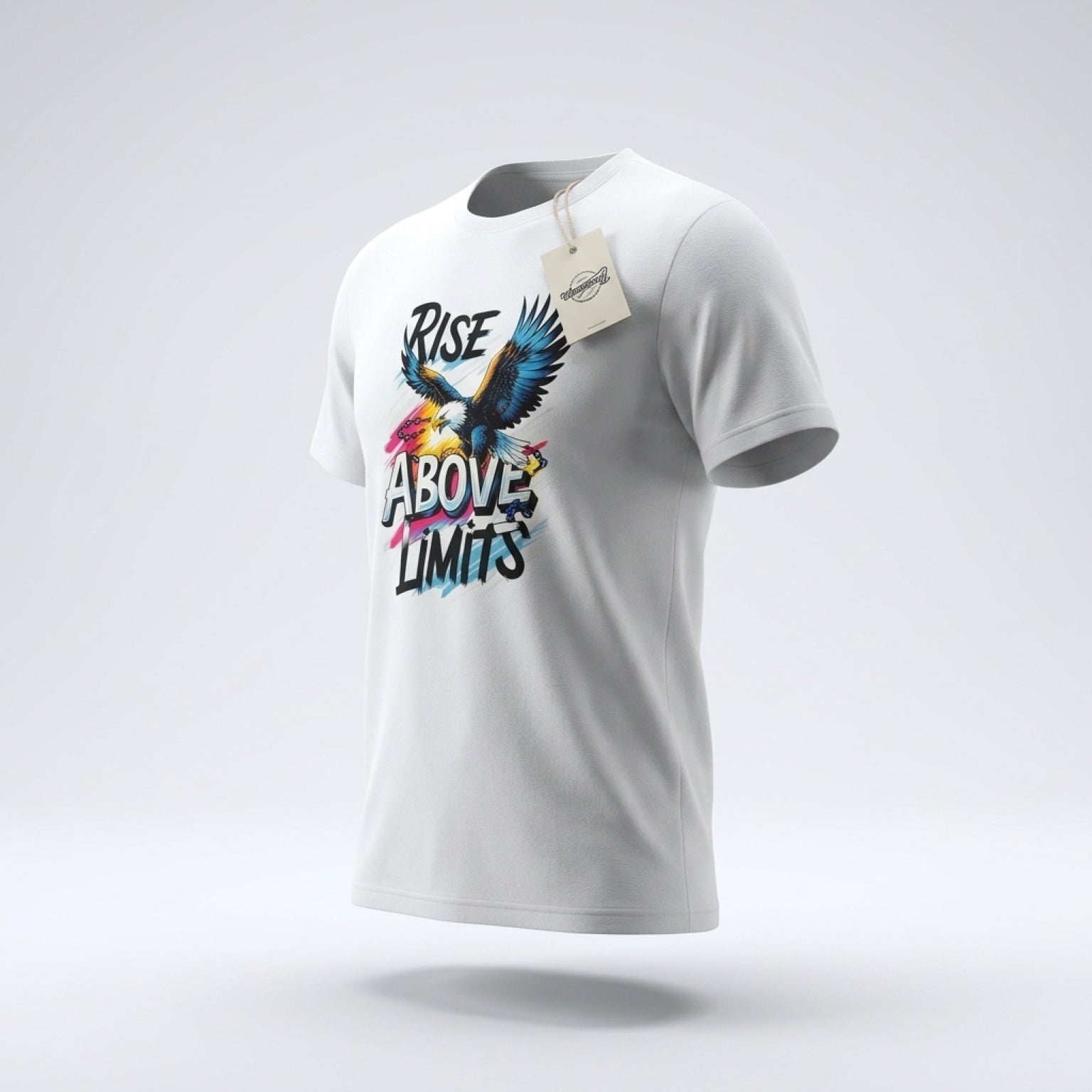 Custom Printed White T-Shirt Large | Unisex Cotton Tee |Rise Above Limits | AA7 Studio