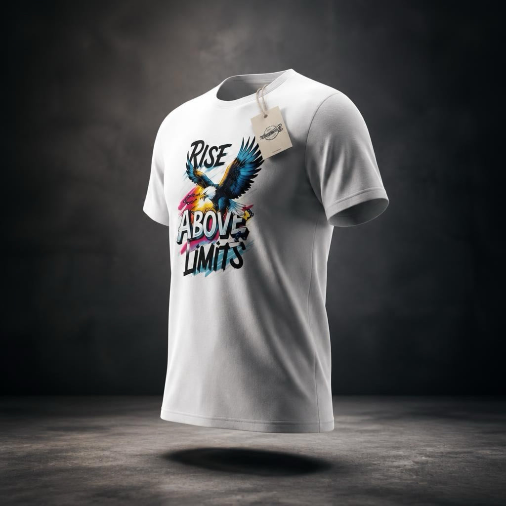Custom Printed White T-Shirt Large | Unisex Cotton Tee |Rise Above Limits | AA7 Studio
