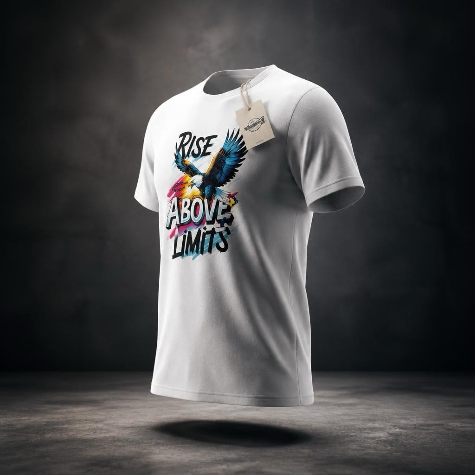 Custom Printed White T-Shirt Large | Unisex Cotton Tee |Rise Above Limits | AA7 Studio