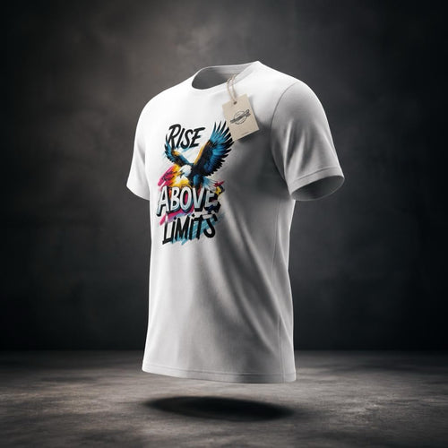 Custom Printed White T-Shirt Large | Unisex Cotton Tee |Rise Above Limits | AA7 Studio