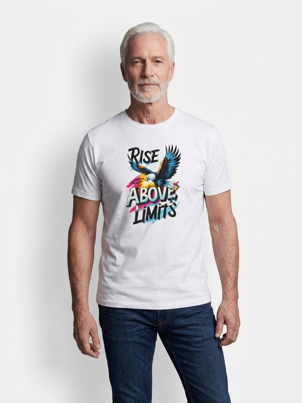 Custom Printed White T-Shirt Large | Unisex Cotton Tee |Rise Above Limits | AA7 Studio